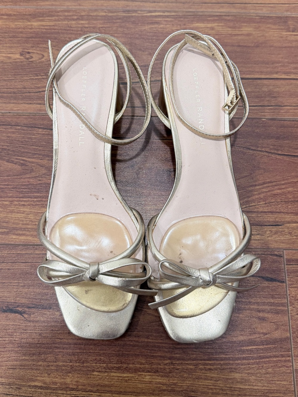 Loeffler Randall Gold Bow Ankle-Strap Sandals